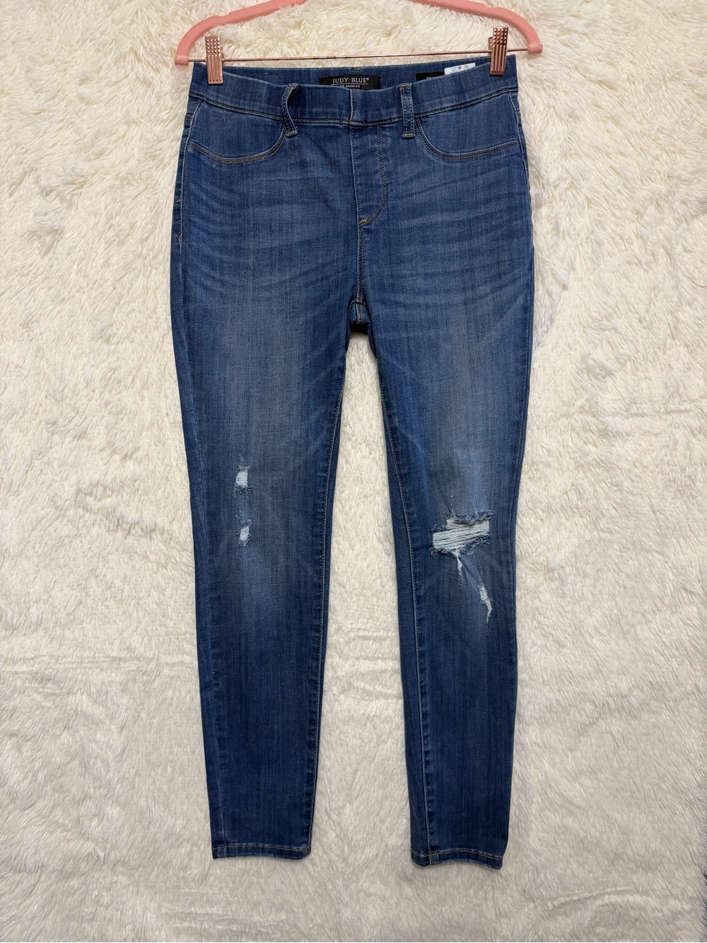 Judy Blue Womens Distressed Skinny Fit Pull On Jegging Size 7 Medium Wash Grunge
